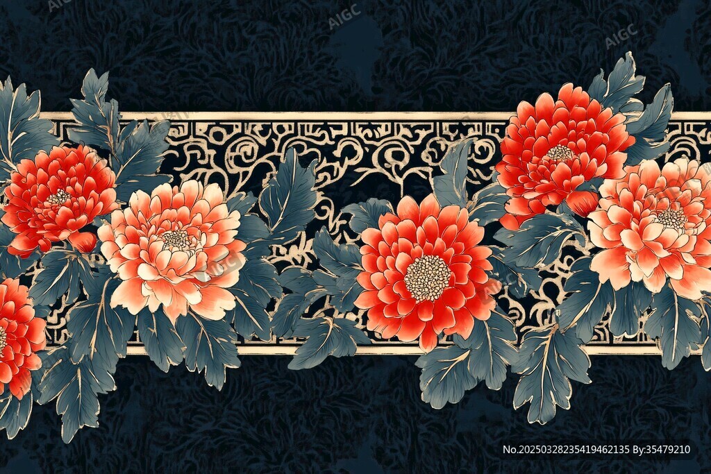 中式牡丹花纹精美装饰图案