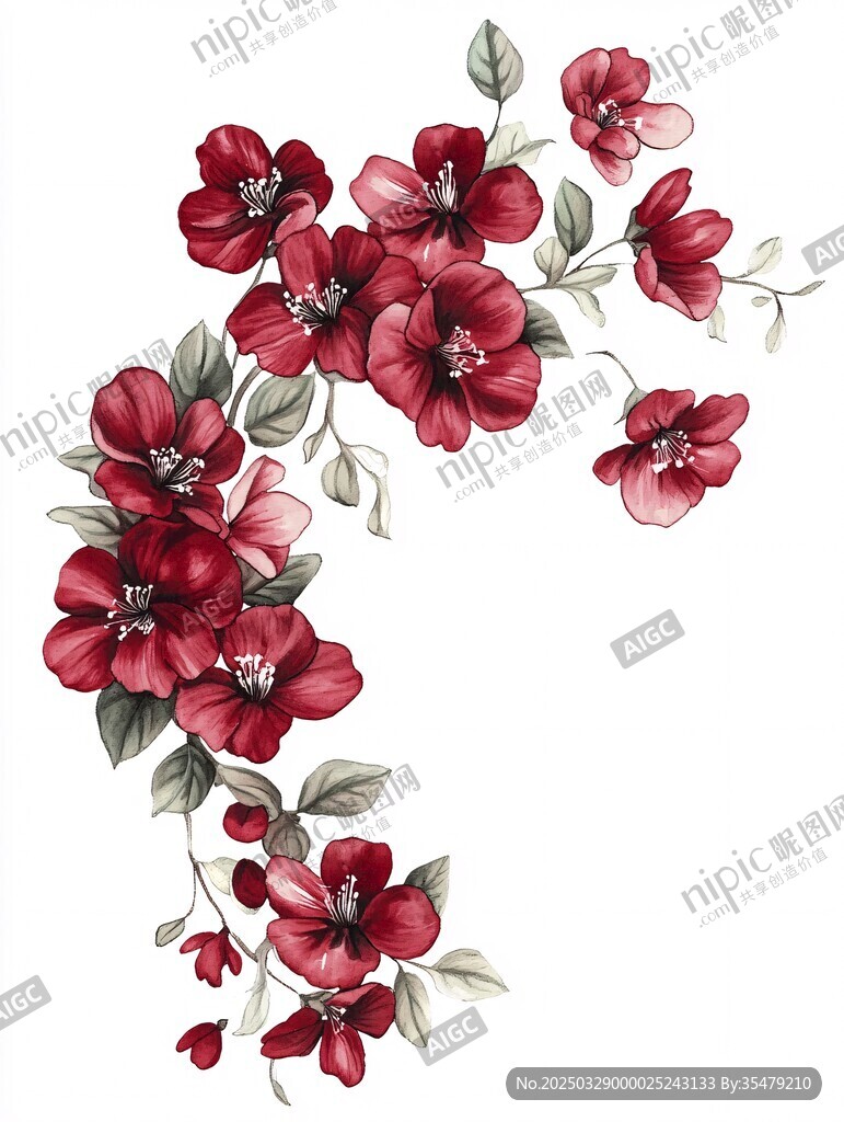 红色花卉装饰图案