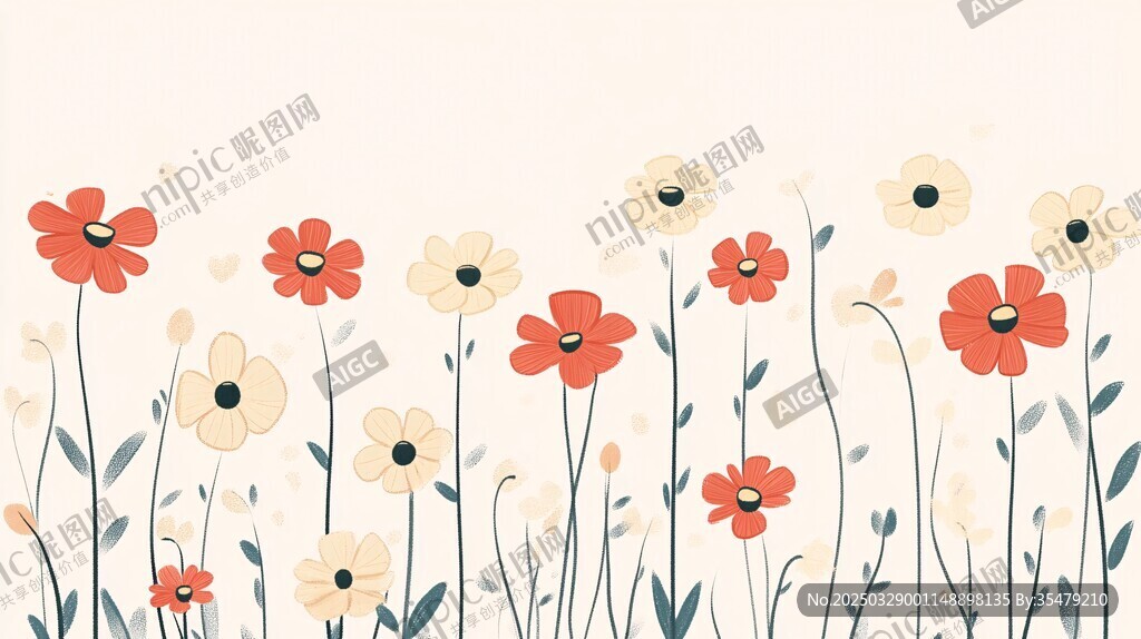 手绘花卉边框插画