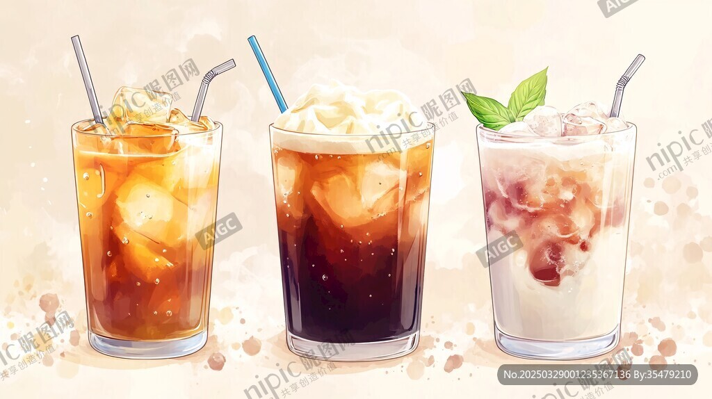 三款美味冰饮插画展示