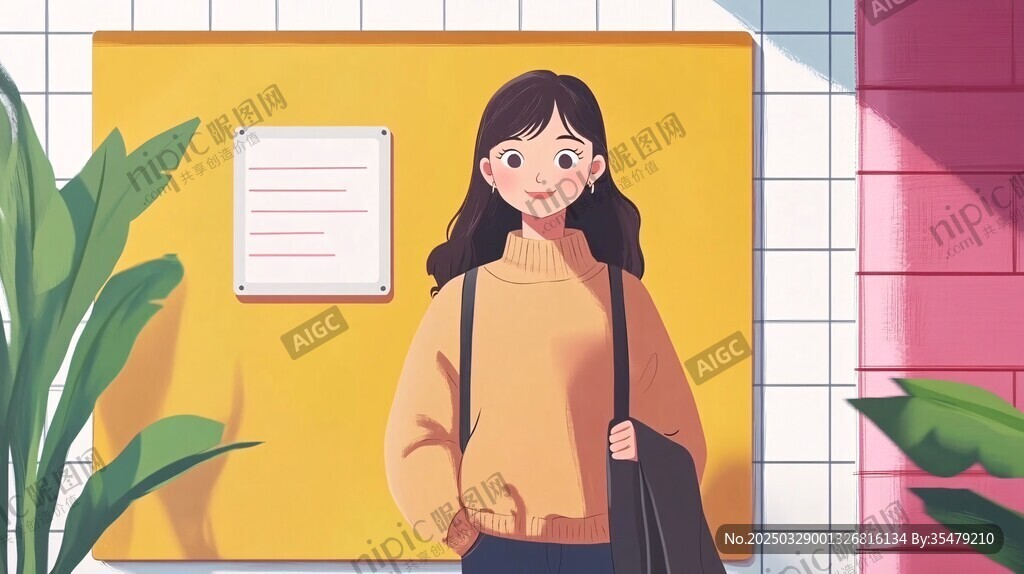 背着包的校园女孩形象