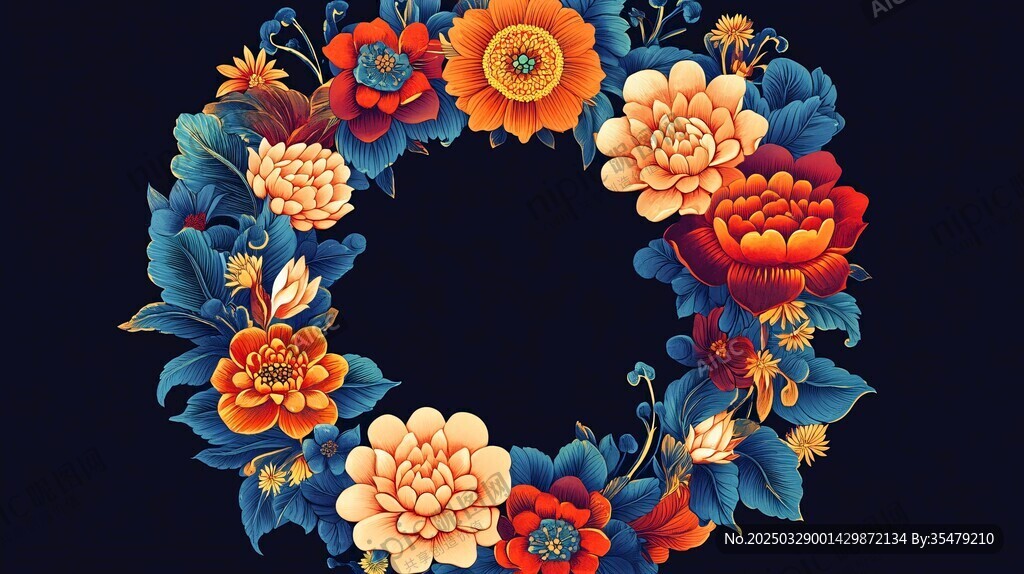 中式花卉环形图案设计