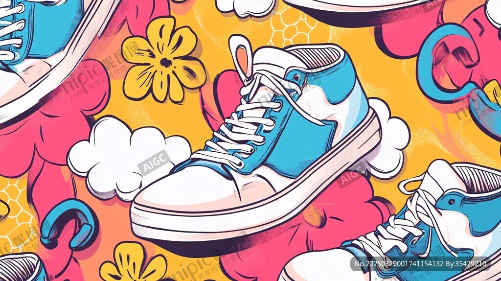 潮流运动鞋插画图案设计