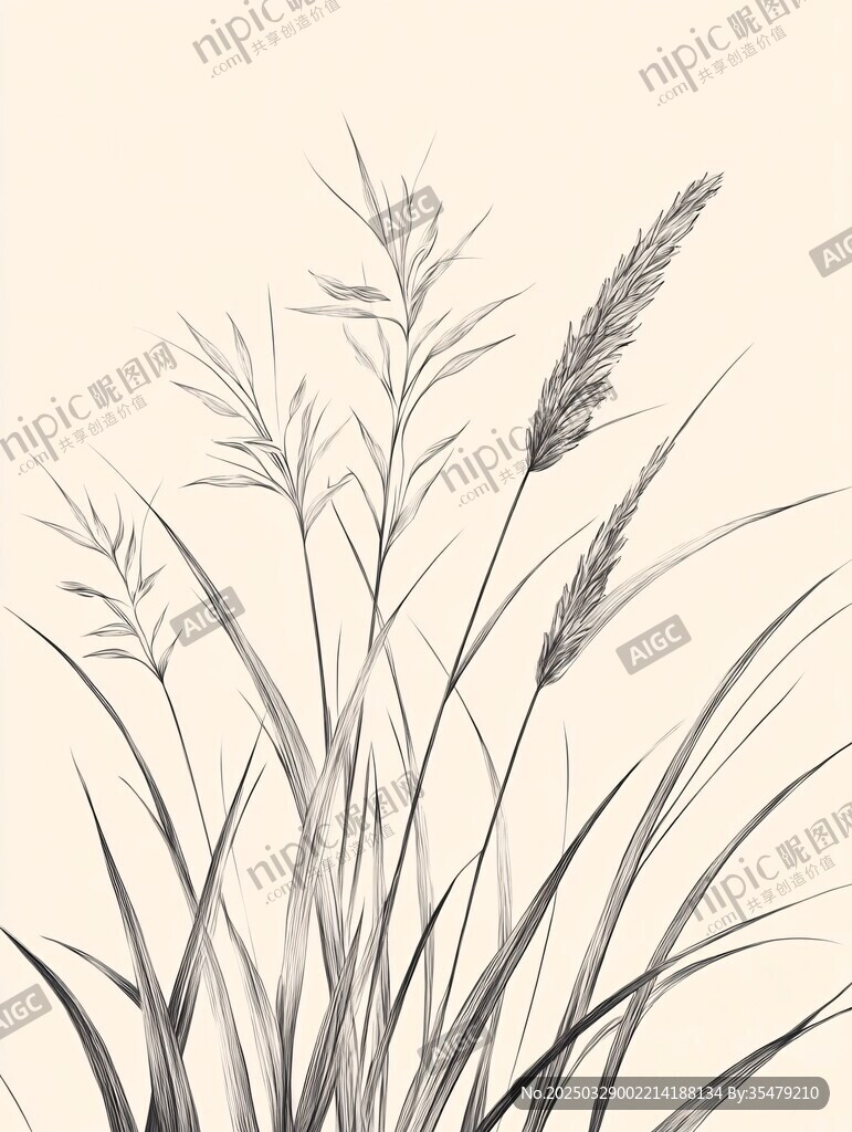 水墨风野草植物插画