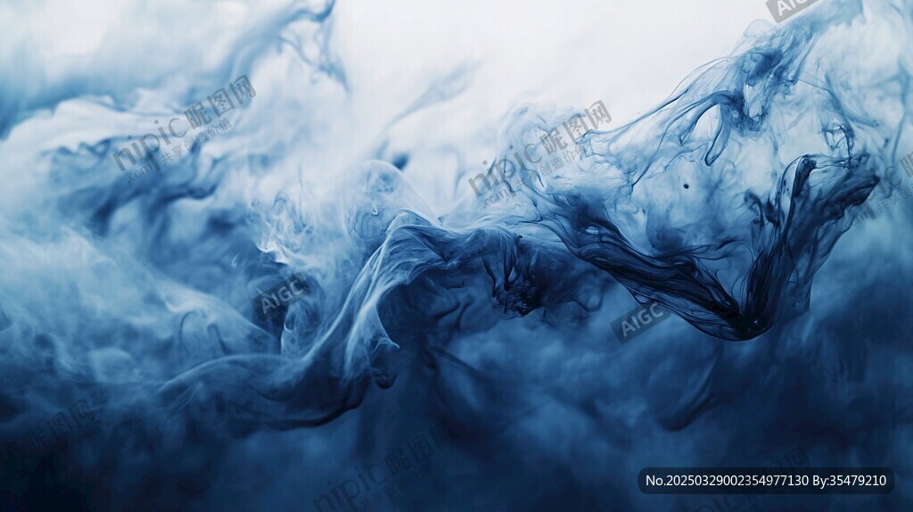 墨韵流转的梦幻蓝色水墨