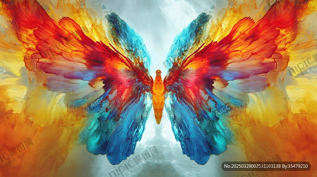 梦幻绚丽彩色翅膀艺术图