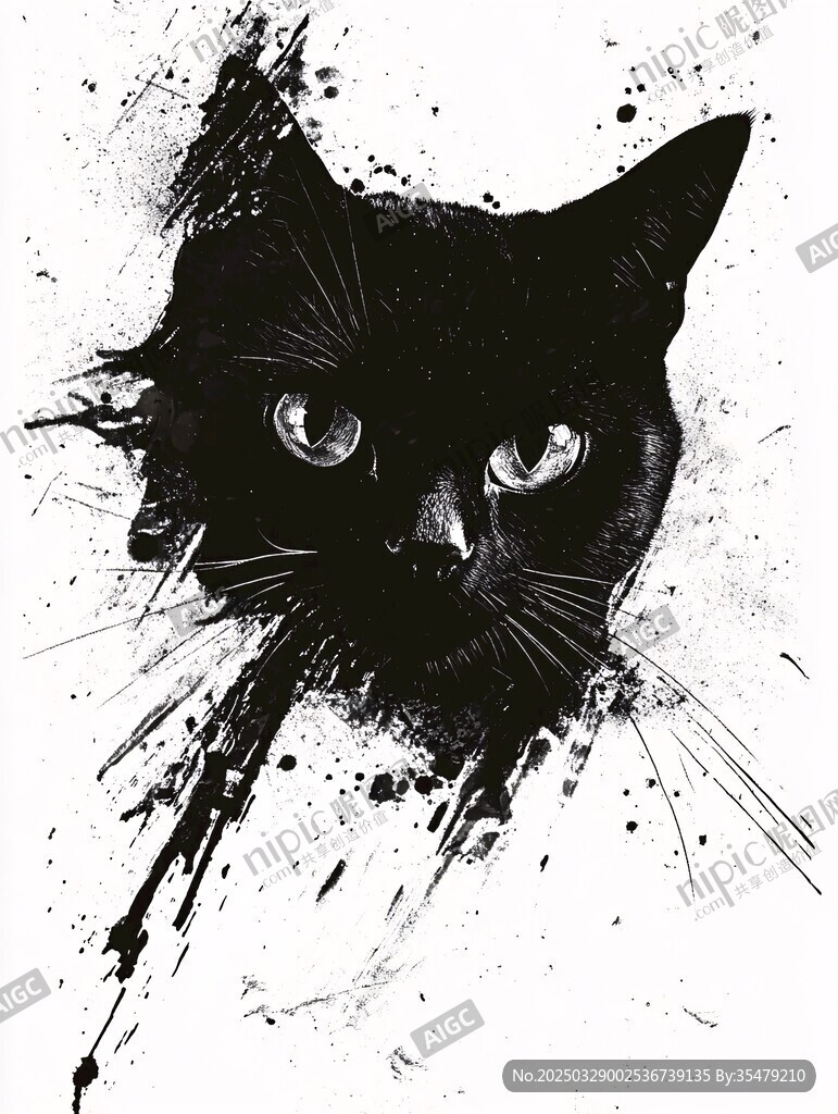 水墨风格黑猫头像