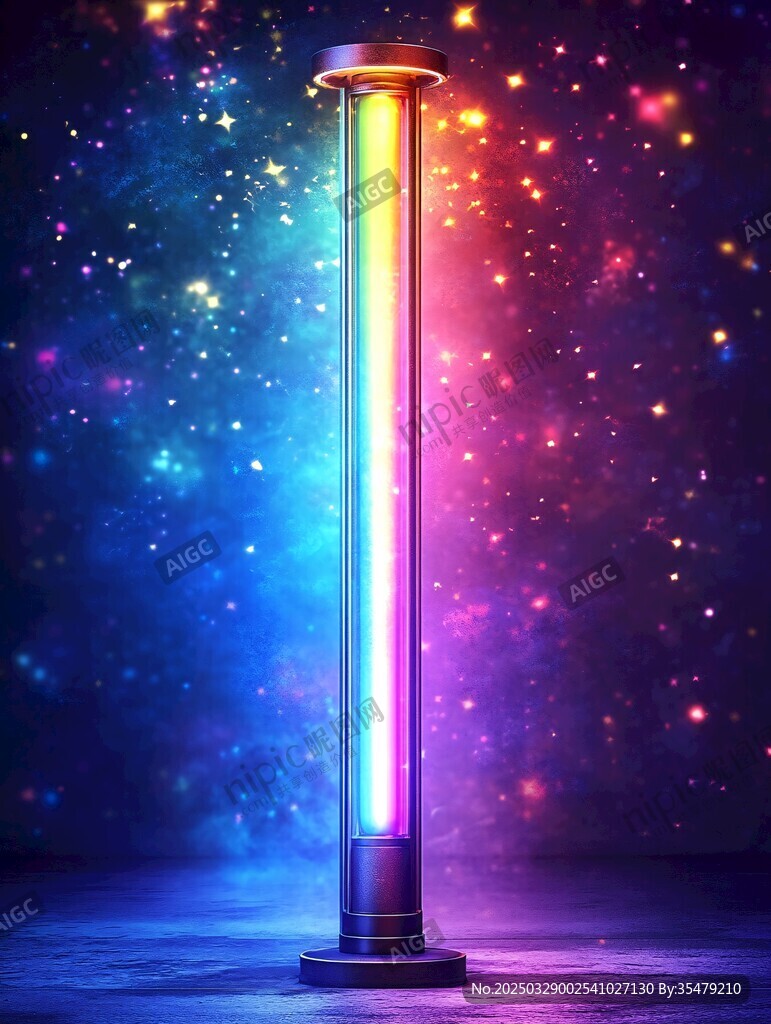 炫彩霓虹灯管闪耀星空下