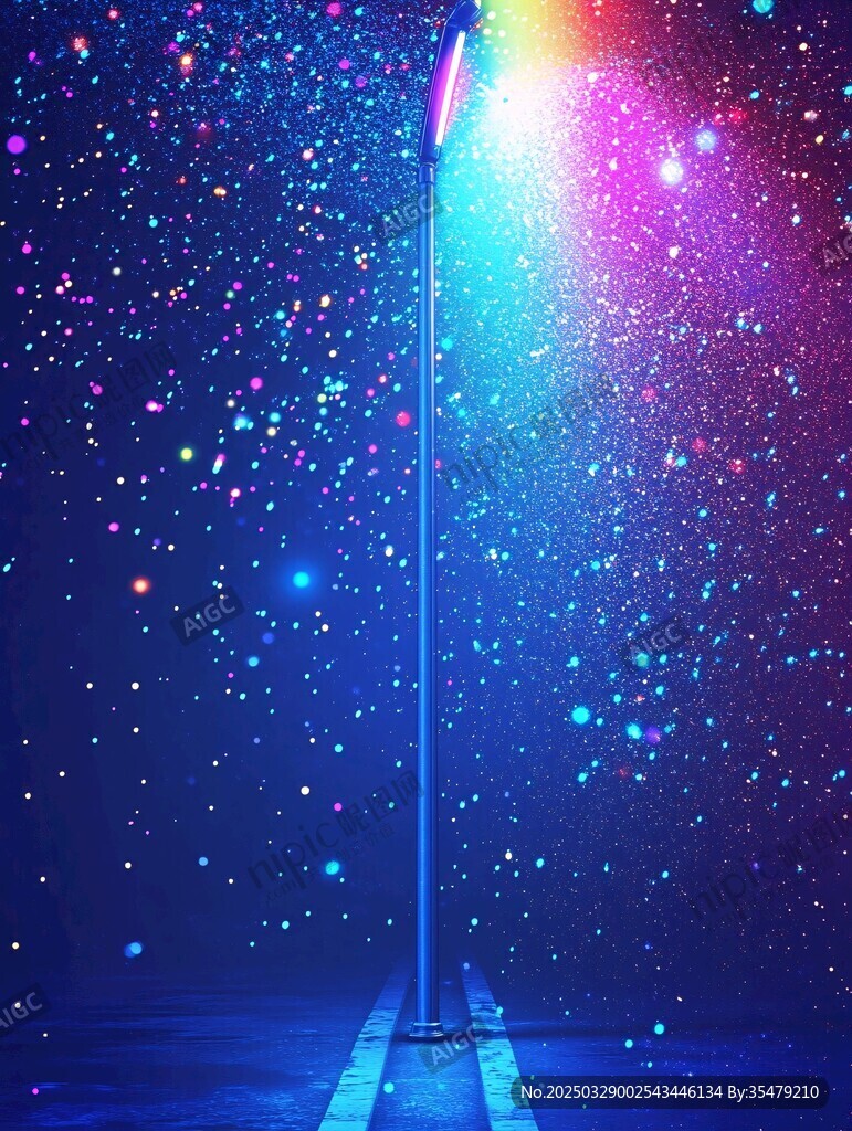 梦幻星光路灯夜景插画