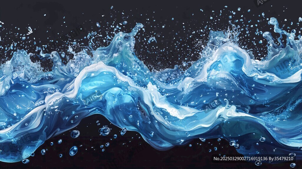 蓝色动感水花艺术画面
