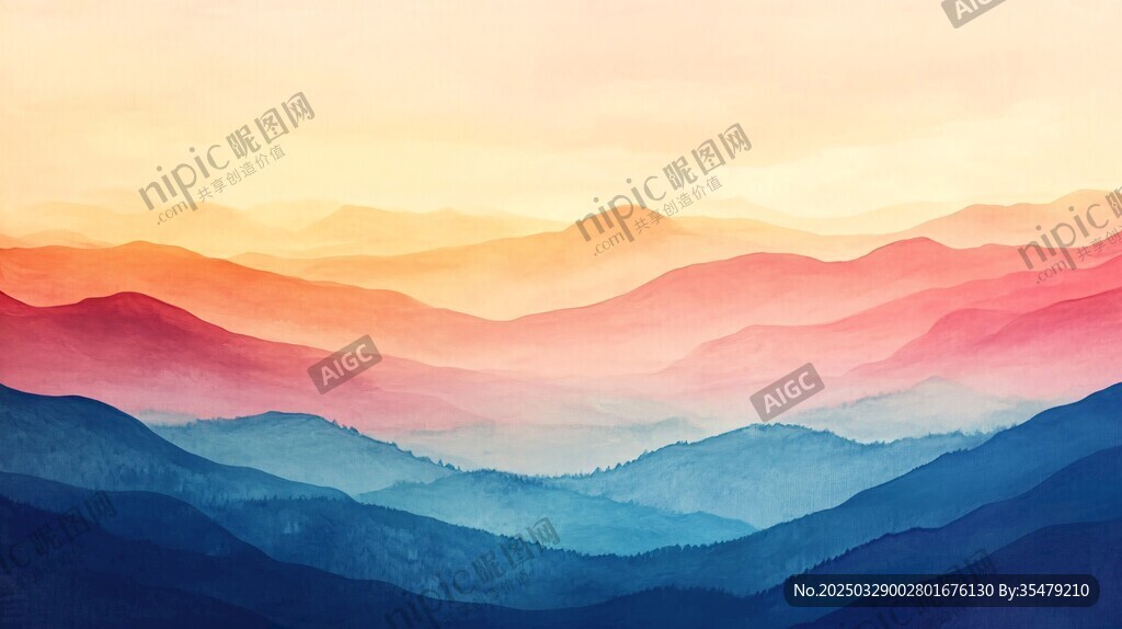 梦幻渐变山峦风景图