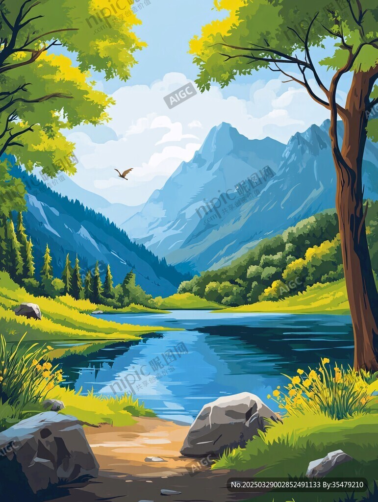 山间湖畔美景