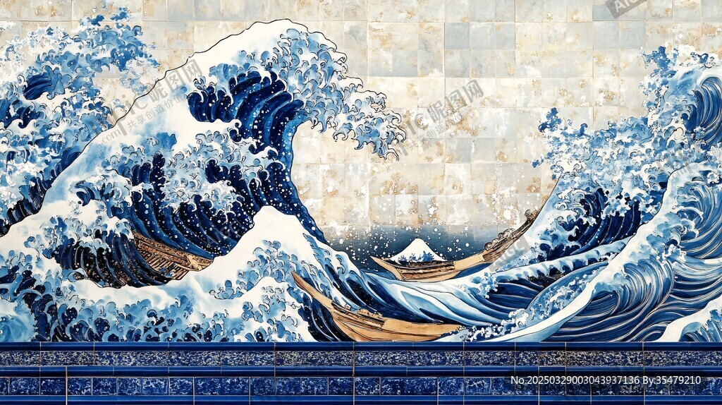 神奈川冲浪里瓷砖艺术画