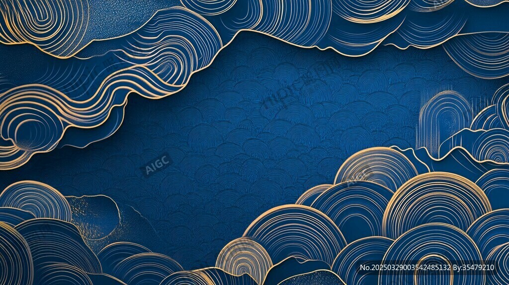 蓝色金边云纹背景图案