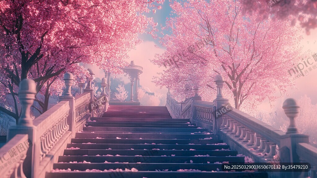 梦幻樱花阶梯浪漫景致