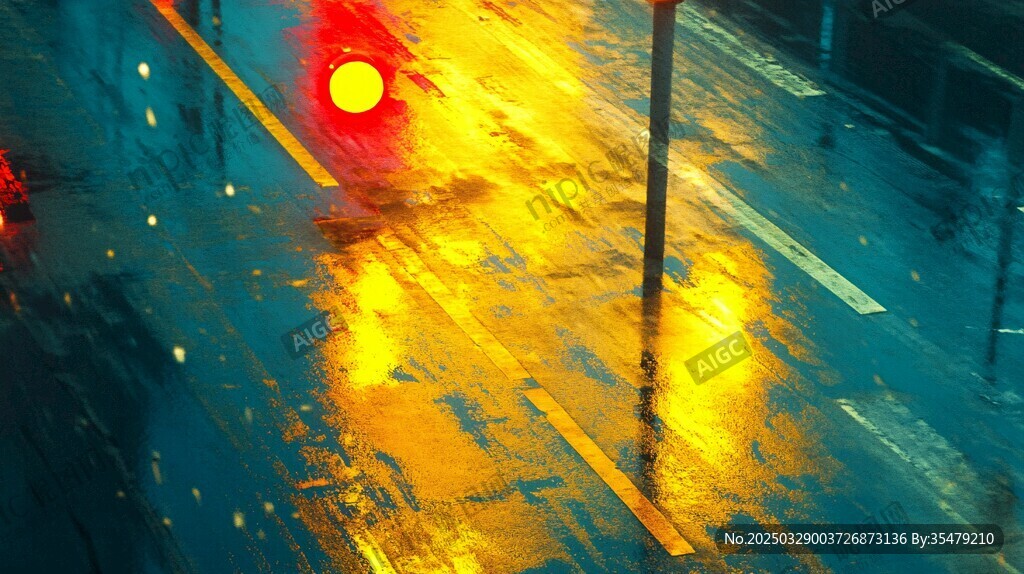 雨夜街头的斑斓光影