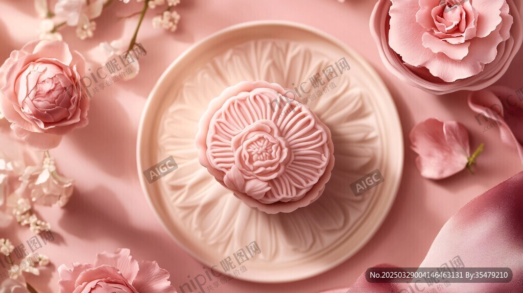 浪漫粉系玫瑰月饼美陈