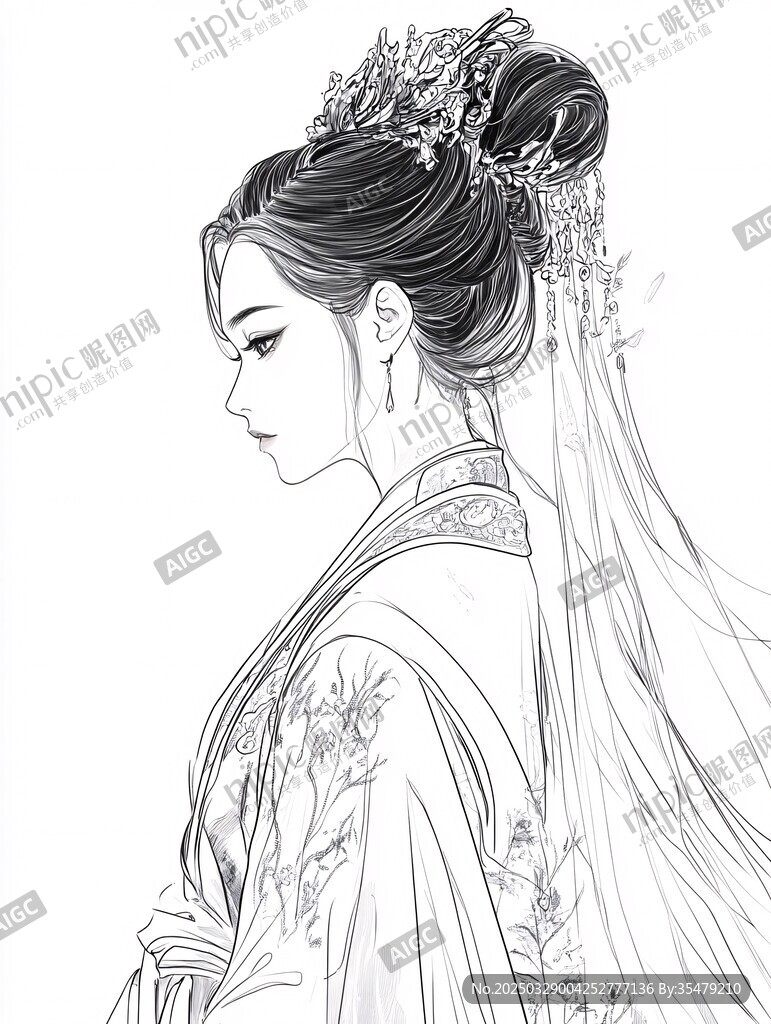 古典发髻汉服女子侧颜