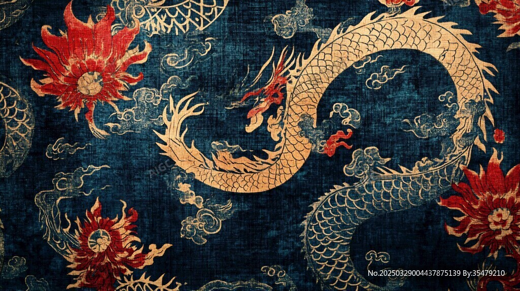 中式龙纹刺绣织物图案