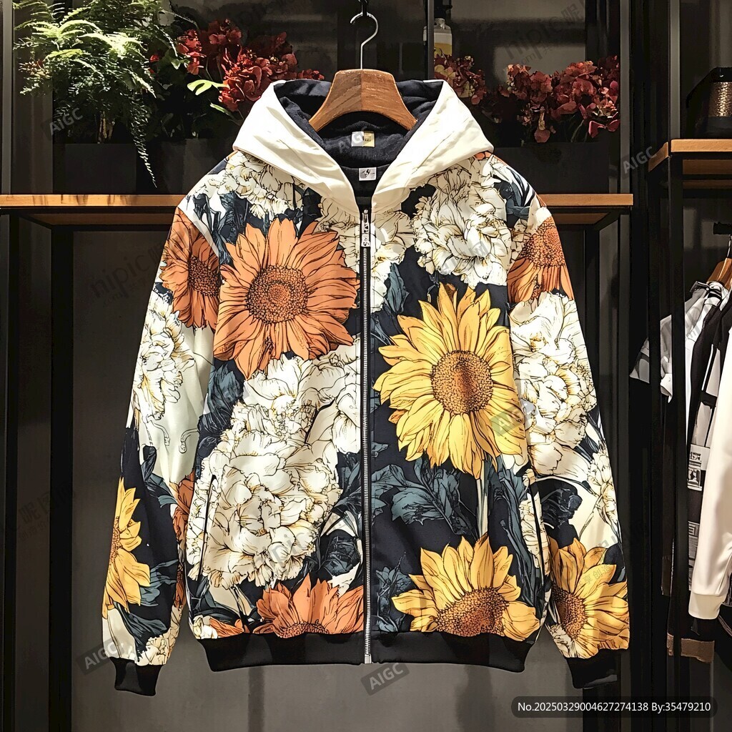 花卉印花连帽外套展示