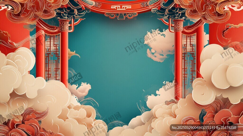 中式云间牌坊梦幻背景图
