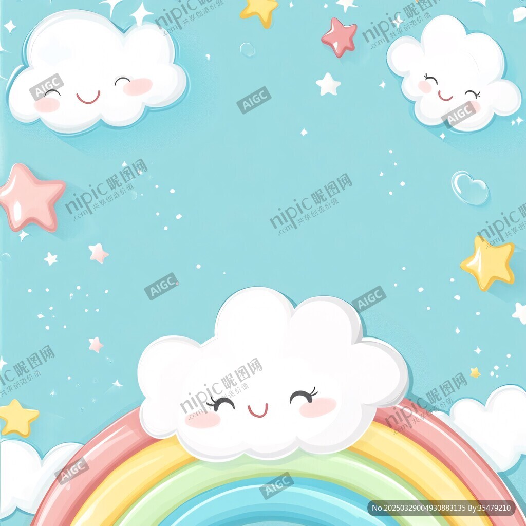 梦幻云朵彩虹童趣背景图