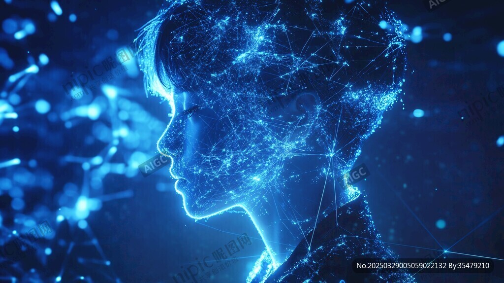 科技感脑电波构成的人物轮廓