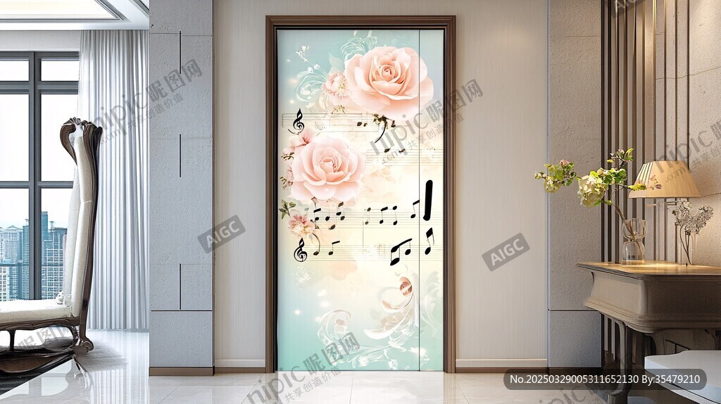 浪漫玫瑰音乐风玄关装饰画