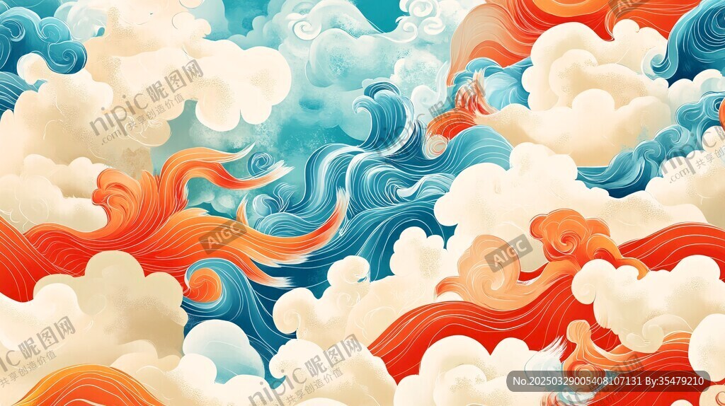 云海翻腾奇幻国风画卷