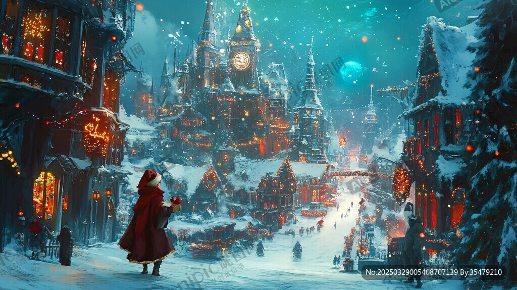 雪夜中的梦幻童话小镇
