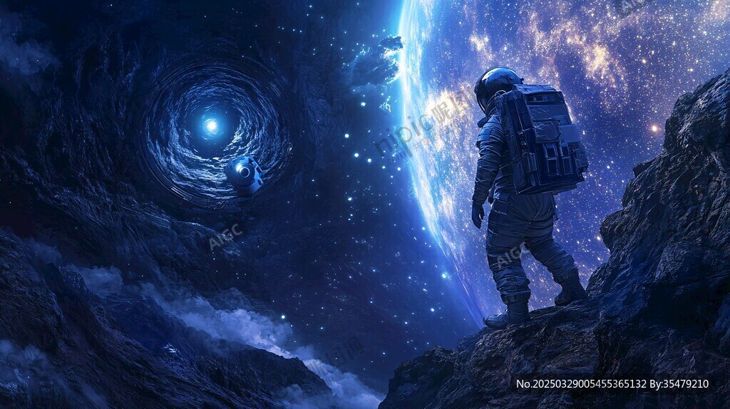 宇航员凝望宇宙神秘漩涡