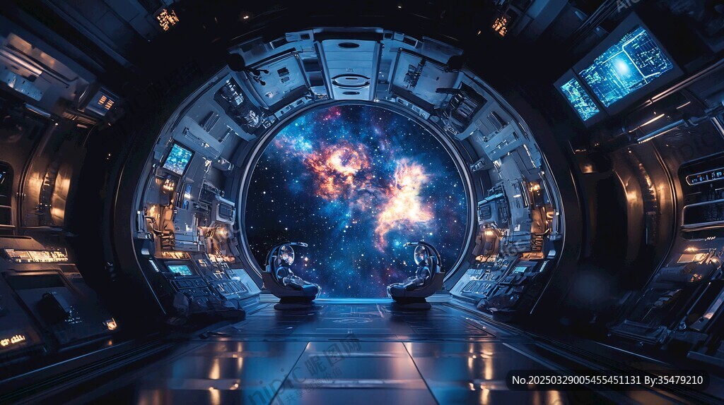 星际飞船内的璀璨宇宙景观