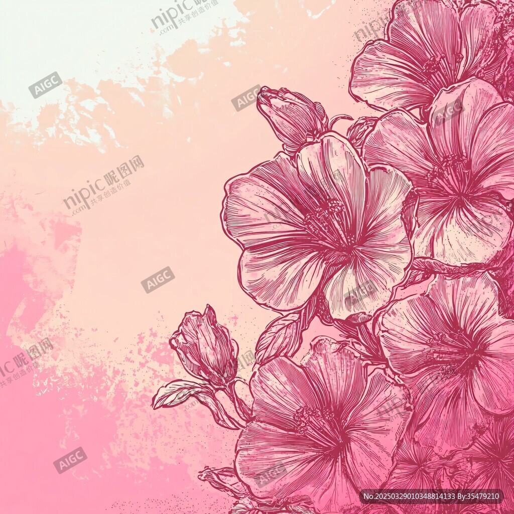 手绘粉色花卉浪漫背景图