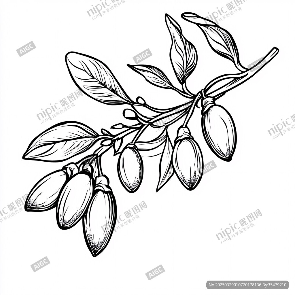 枸杞枝叶果实手绘插画