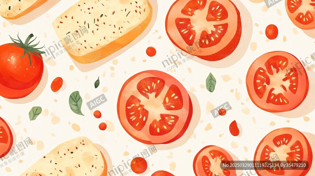 番茄与面包的清新插画