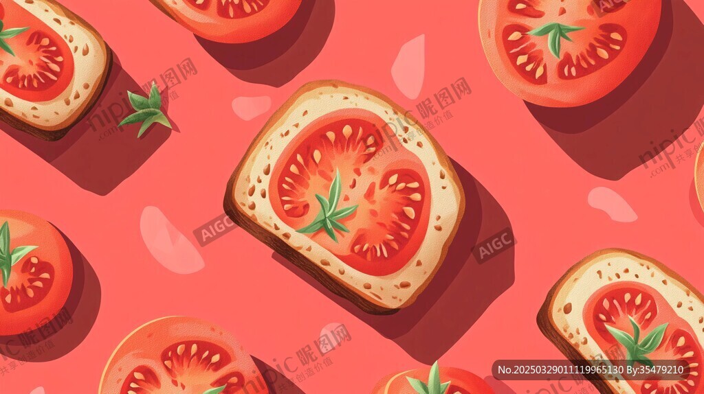 番茄吐司图案 清新插画风