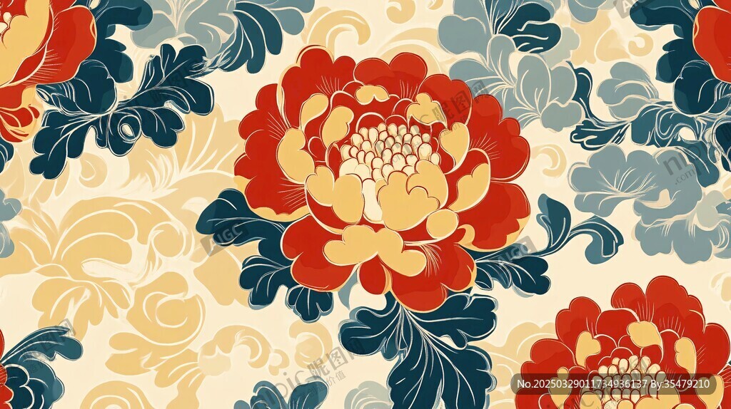 中式牡丹花卉图案纹理