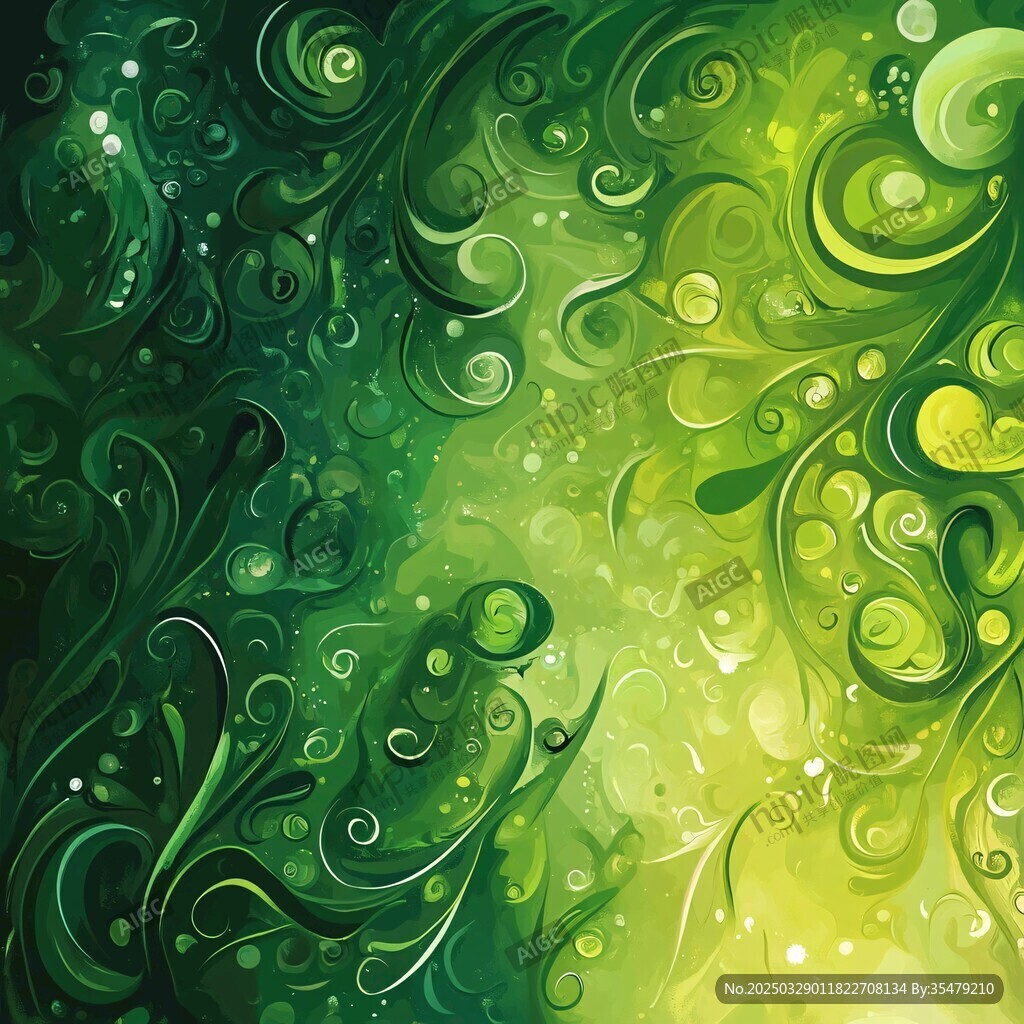 梦幻绿色漩涡花纹背景图