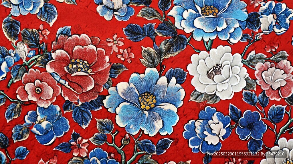 红色繁花锦簇织物图案