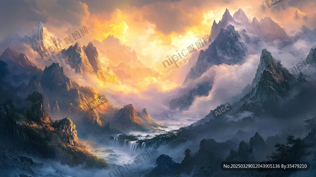 梦幻霞光中的壮丽山峦