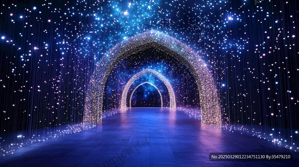 梦幻星空灯光隧道景观