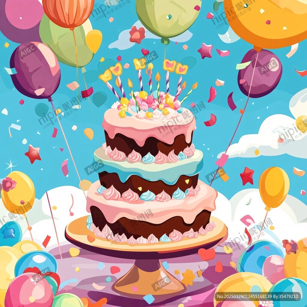 三层生日蛋糕的欢乐派对