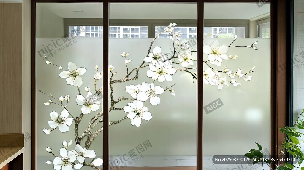 中式繁花玻璃隔断装饰
