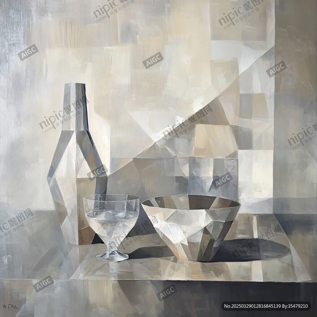 几何风格静物油画作品