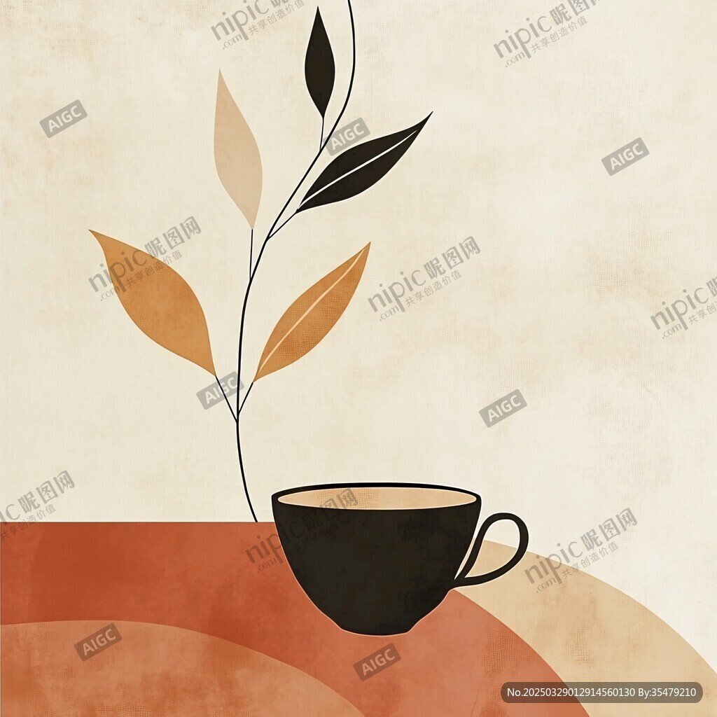 简约风咖啡与植物插画