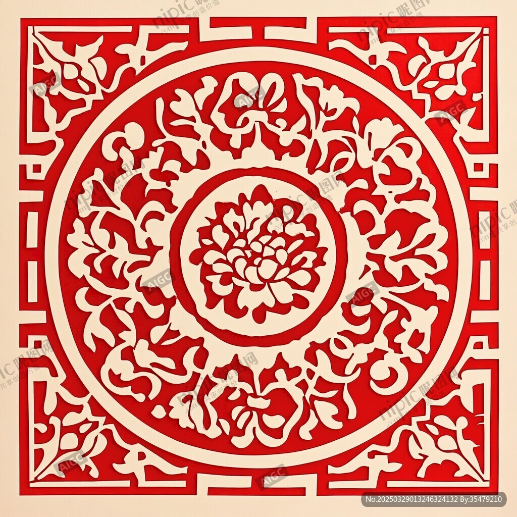 中式传统花卉剪纸图案