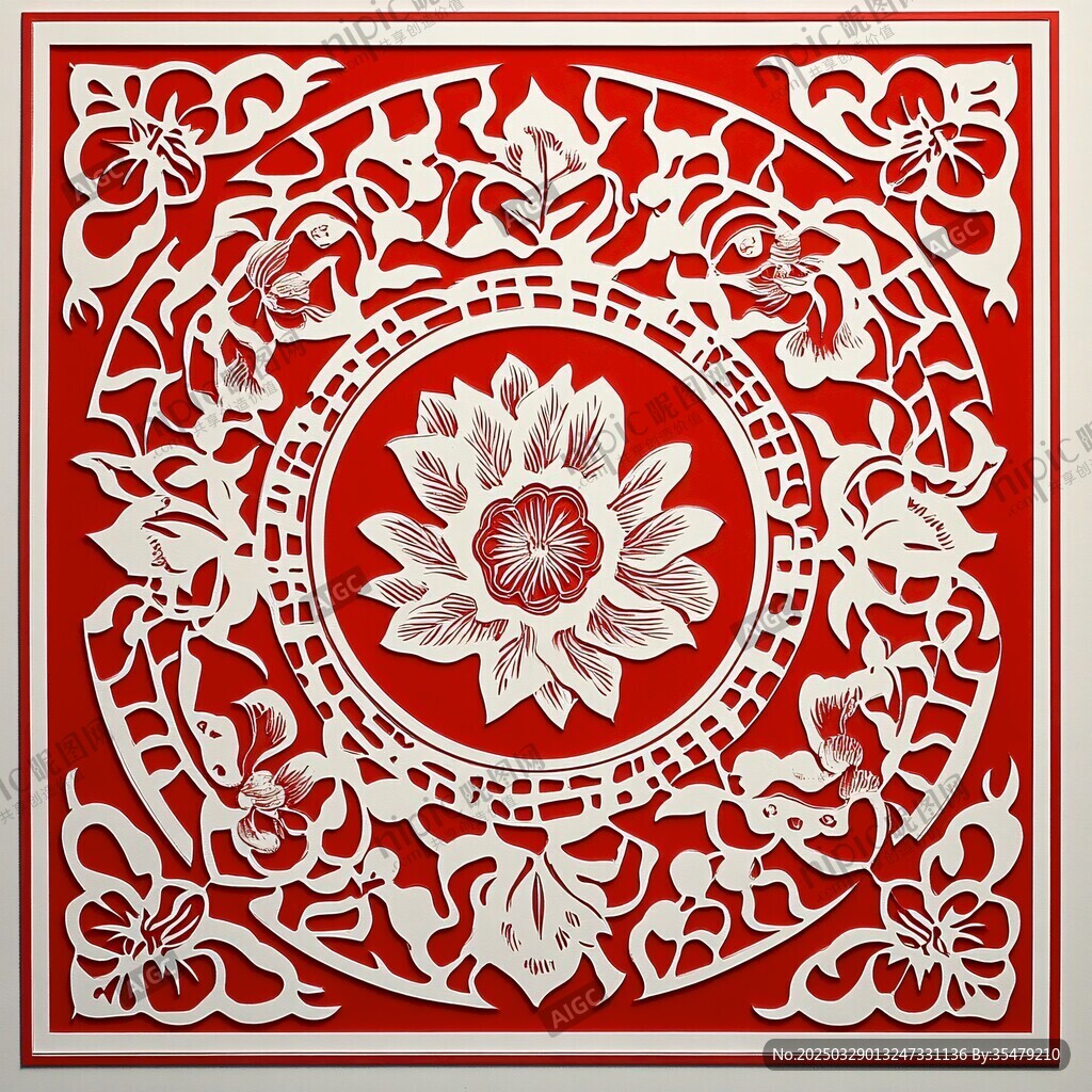 传统剪纸莲花图
