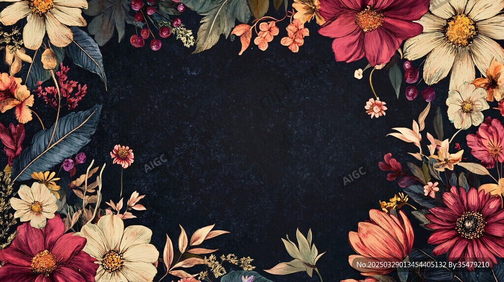花卉环绕的深色背景画面