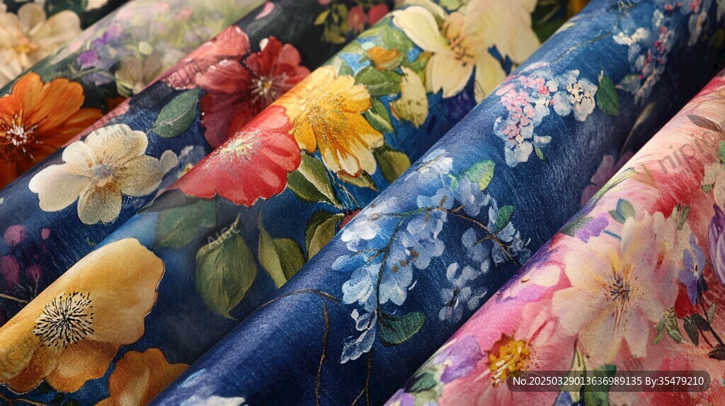 多彩花卉印花布料展示