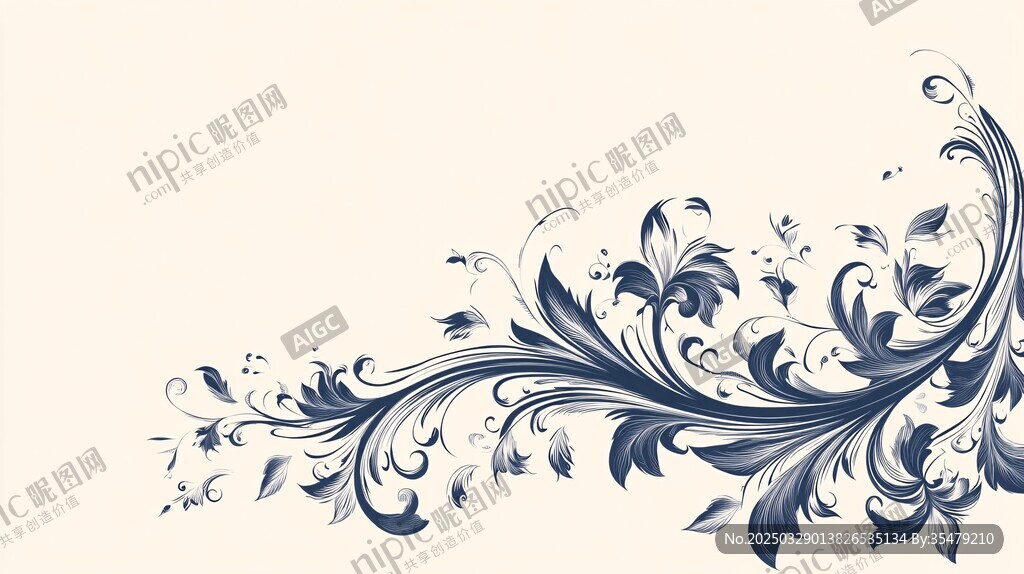 蓝白花卉装饰边角图案